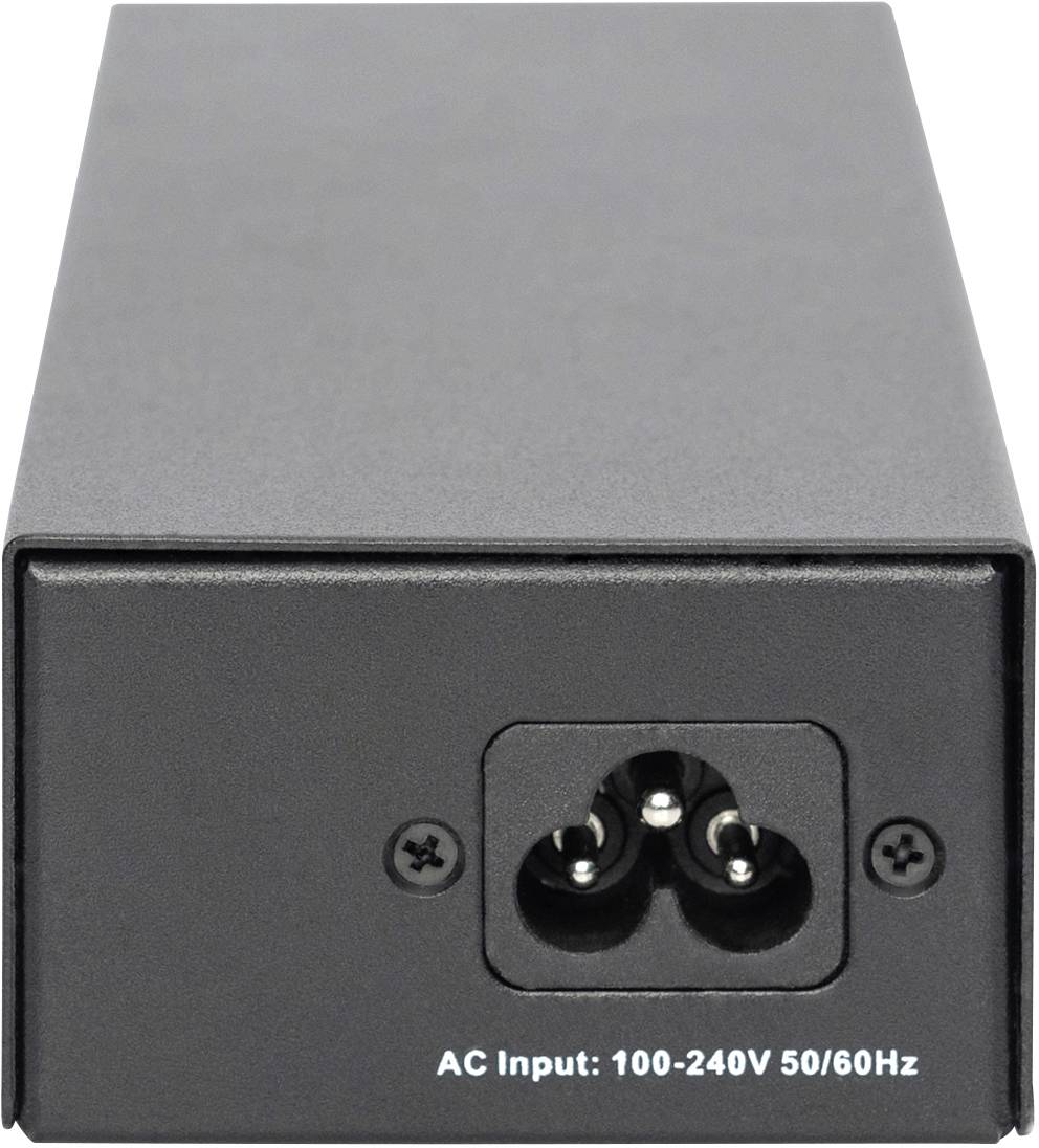 Netzteiladapter mit dreipoligem Anschluss. Text auf dem Adapter: 'AC Input: 100-240V 50/60Hz'. Geeignet für elektronische Geräte.