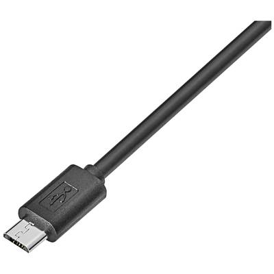 Ein schwarzes USB-Kabel mit einem Micro-USB-Stecker, häufig verwendet zum Laden oder Synchronisieren von Geräten.
