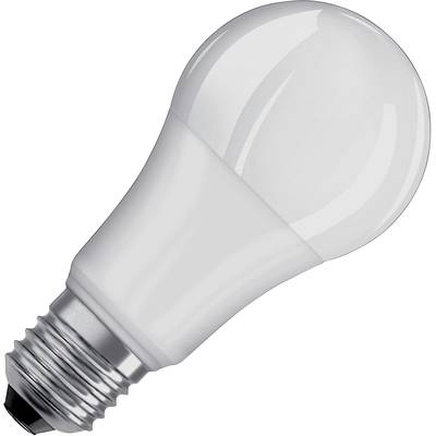 Eine weiße LED-Glühbirne mit E27-Sockel, abgebildet schräg von der Seite. Sie symbolisiert Energieeffizienz und modernes Design.