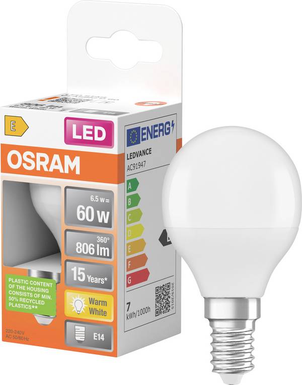 OSRAM HOMELIGHTING 4058075428522 LED EEK F (A - G) E14 Birnenform 7 W = 60 W Warmweiß (Ø x H) 47 mm x 79 mm  1 St.
