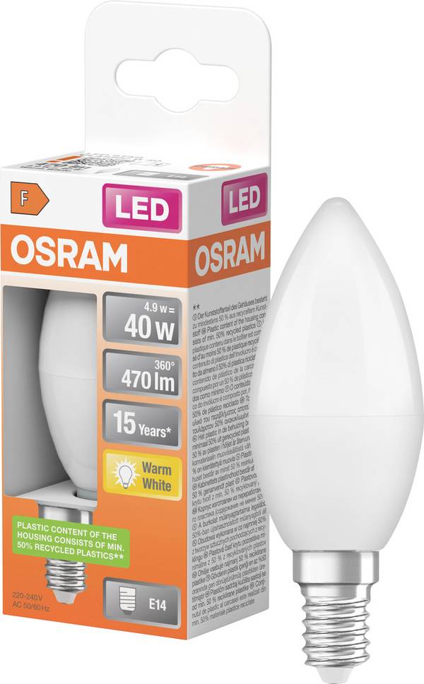 OSRAM HOMELIGHTING 4058075431072 LED EEK F (A - G) E14 Kerzenform 4.9 W = 40 W Warmweiß (Ø x H) 37 mm x 42 mm  1 St.