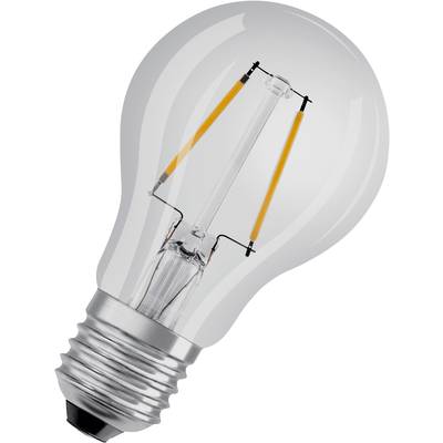 Eine Glühbirne mit sichtbarem LED-Filament und E27-Sockel, geeignet für energiesparendes Licht.