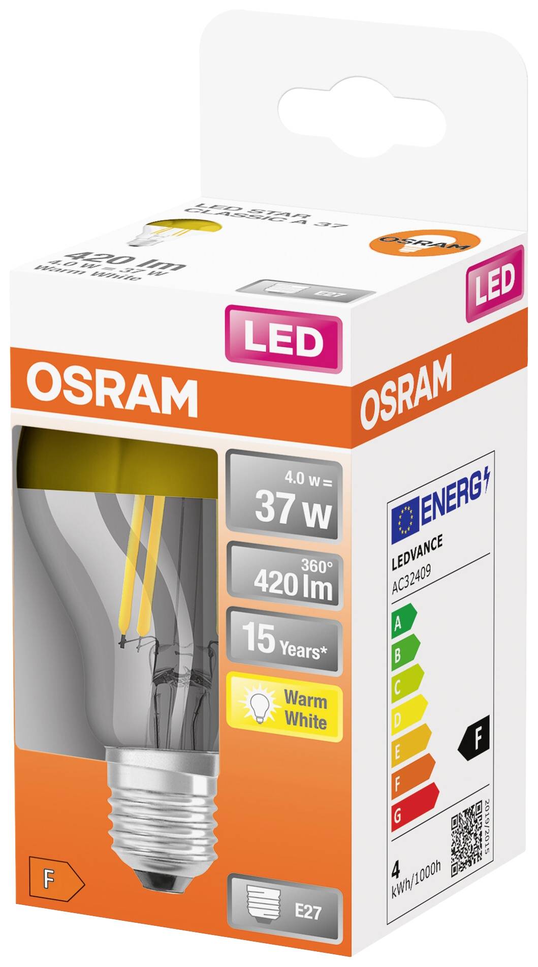 OSRAM 4058075435360 LED EEK F (A - G) E27 Birnenform 4 W = 37 W Warmweiß (Ø x H) 60 mm x 105 mm Filament 1 St.-1