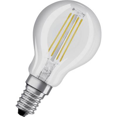 Eine LED-Glühbirne mit sichtbaren gelben Filamenten und einer silbernen Fassung, vor einem neutralen Hintergrund.