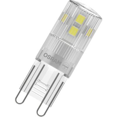 LED-Lampe mit transparentem Gehäuse; sichtbare gelbe Dioden im Inneren; Aufschrift 'OSRAM' an der Seite.