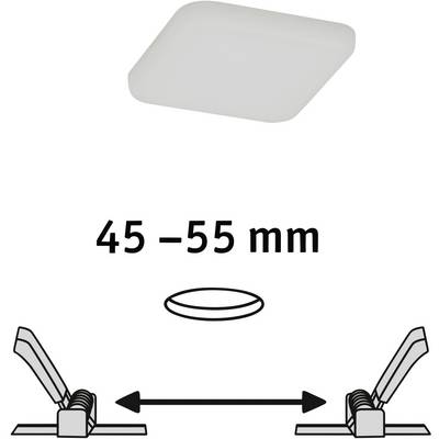 'Einbauhöhe 45-55 mm' zeigt die benötigte Tiefe für die Installation einer quadratischen Deckenleuchte mit Montagemechanismus.