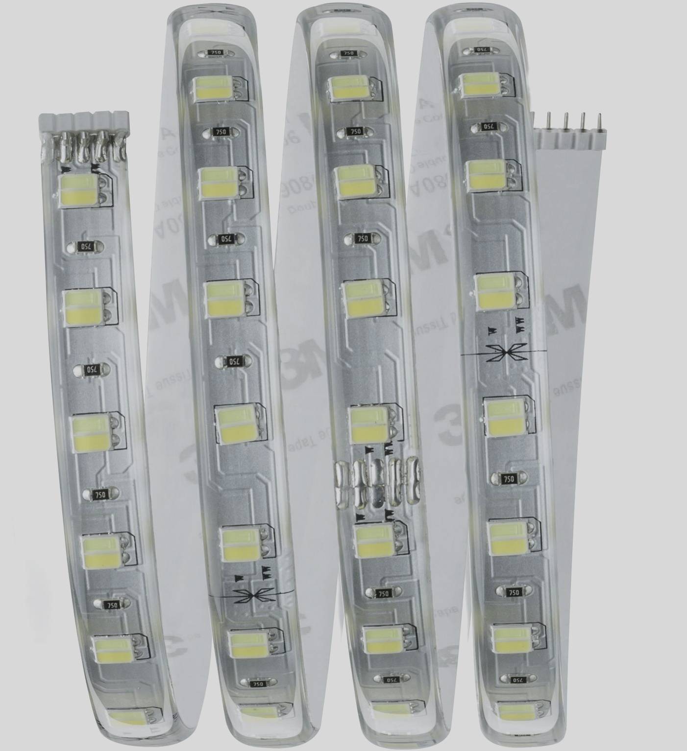 LED-Streifen in klarer Verpackung, zeigt detaillierte Ansicht der einzelnen LEDs und Verbindungen, geeignet für Beleuchtungsprojekte.