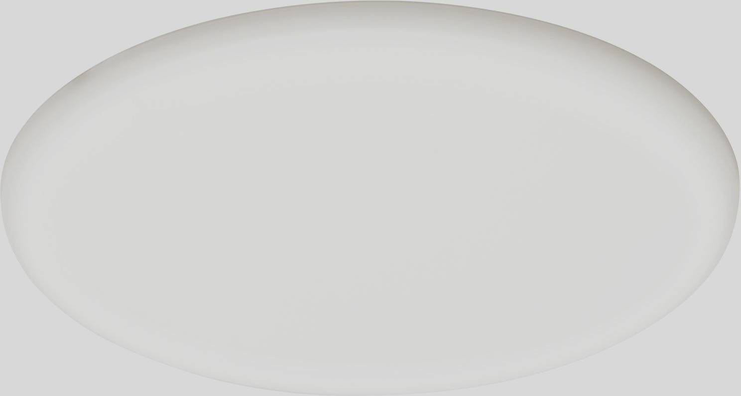 Weiße, ovale Deckenleuchte mit diffuser Abdeckung vor einem grauen Hintergrund.