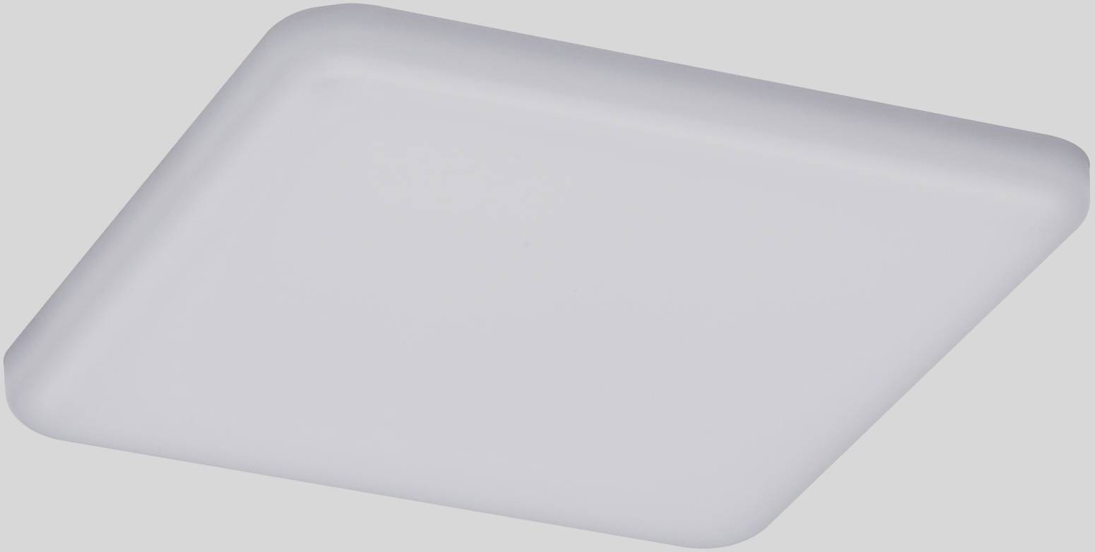 Quadratische, weiße Deckenleuchte mit glatter Oberfläche, minimalistisch und modern im Design.