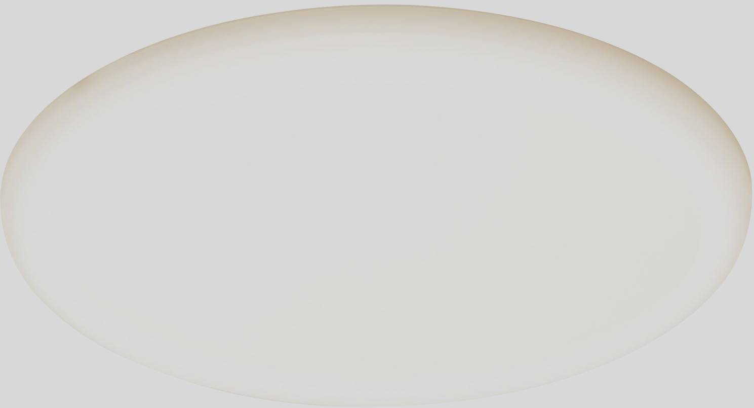 Ein blau-weiß beleuchteter, ovaler Deckenlampenschirm.