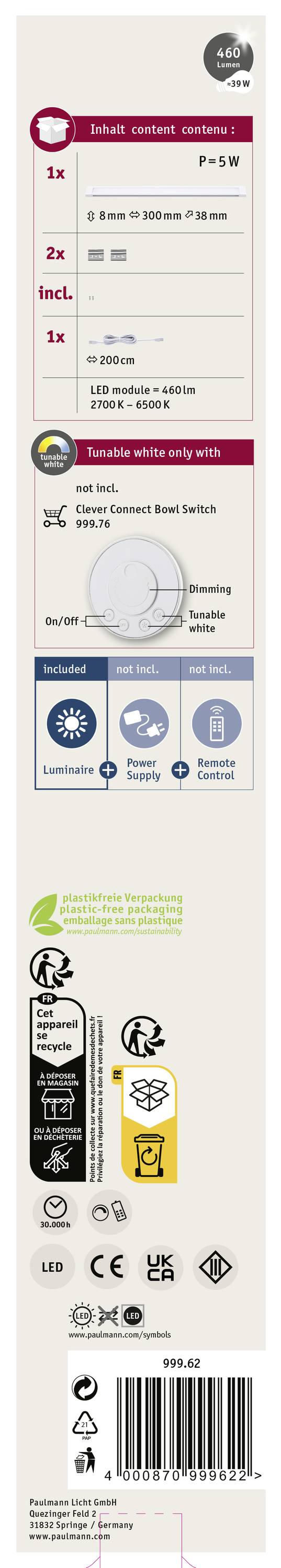 LED-Lampe 1x P13.5s, kaltweiß, 200 lm, 6500 K, 2x AA Batterien erforderlich. Packung enthält Lampenwechsel-Anleitung.