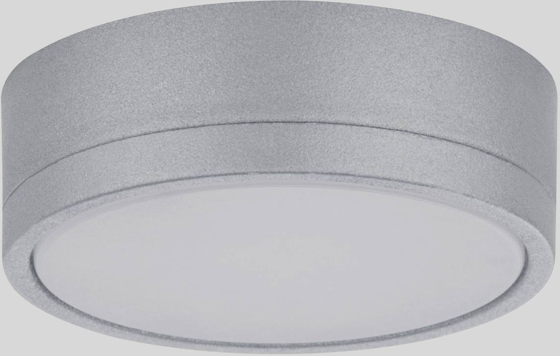 Runde, silber-graue LED-Deckenleuchte mit schlichtem Design, geeignet für moderne Räume.