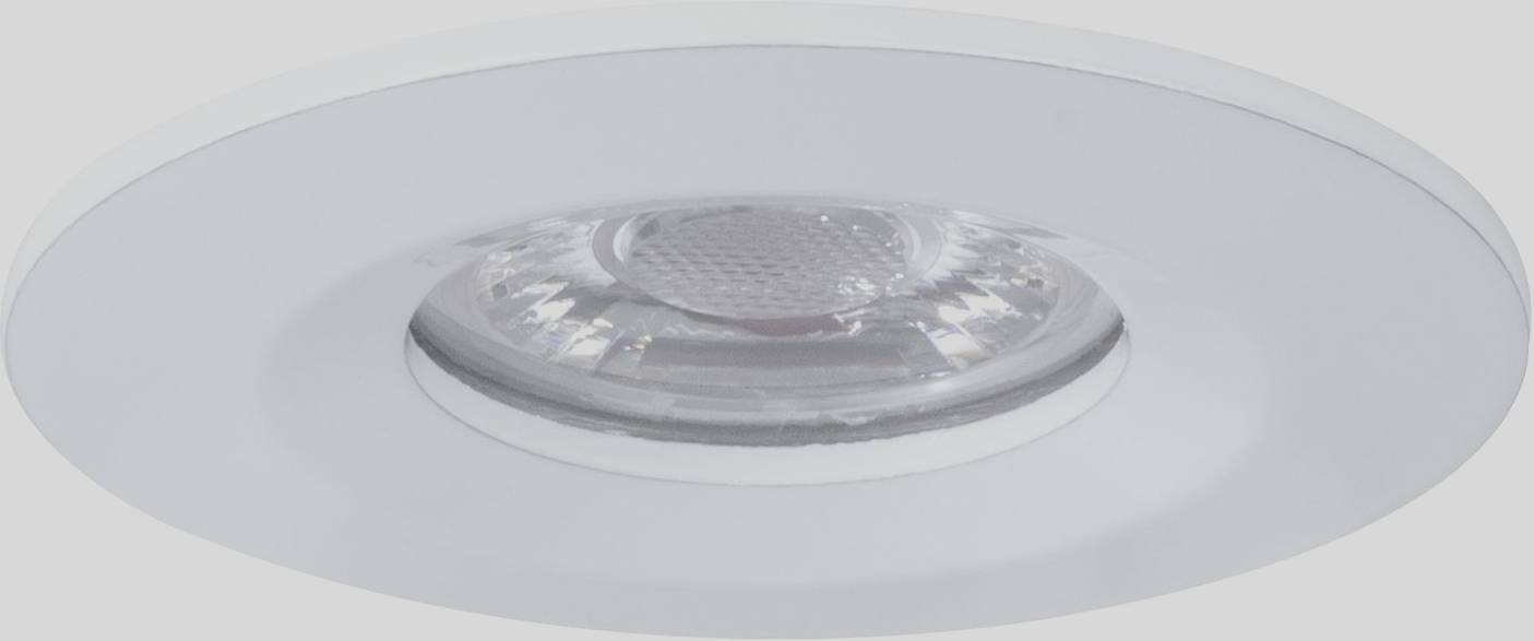 Weiße LED-Deckeneinbauleuchte, rund, mit klarem Glaseinsatz.