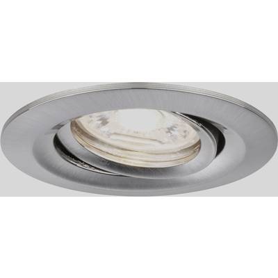 Einbauleuchte aus gebürstetem Metall mit rundem Gehäuse, in das eine Lampe eingesetzt ist, leuchtet nach unten.