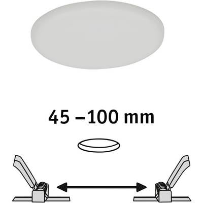 Deckenleuchte, rund, 45–100 mm Durchmesser. Zeichnung zeigt die Befestigungsmethode mit expandierbaren Klemmen.