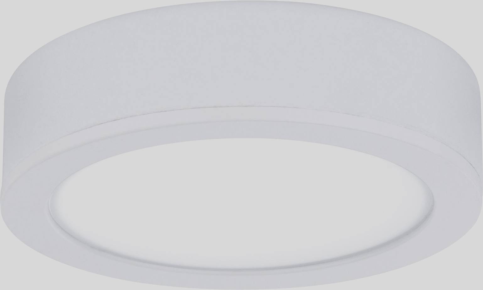 Einfaches, rundes, weißes LED-Deckenlicht, bündig montiert, ideal zur Beleuchtung von Innenräumen.