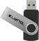 Ein USB-Stick mit schwarzem Gehäuse und silberner Schutzhülle mit der Aufschrift 'Xlyne'.