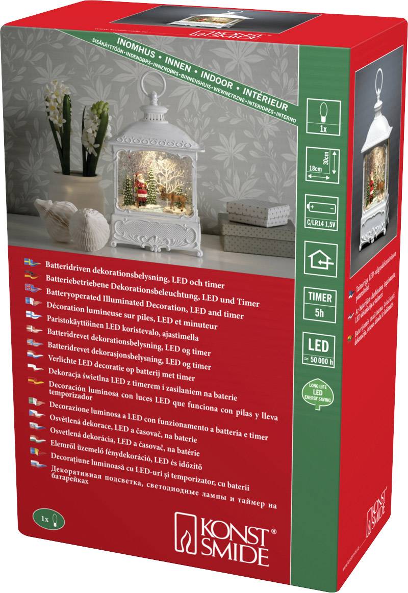 Konstsmide 4397-200 LED-Laterne Weihnachtsmann, Elch LED Weiß mit Schalter, Timer, beschneit