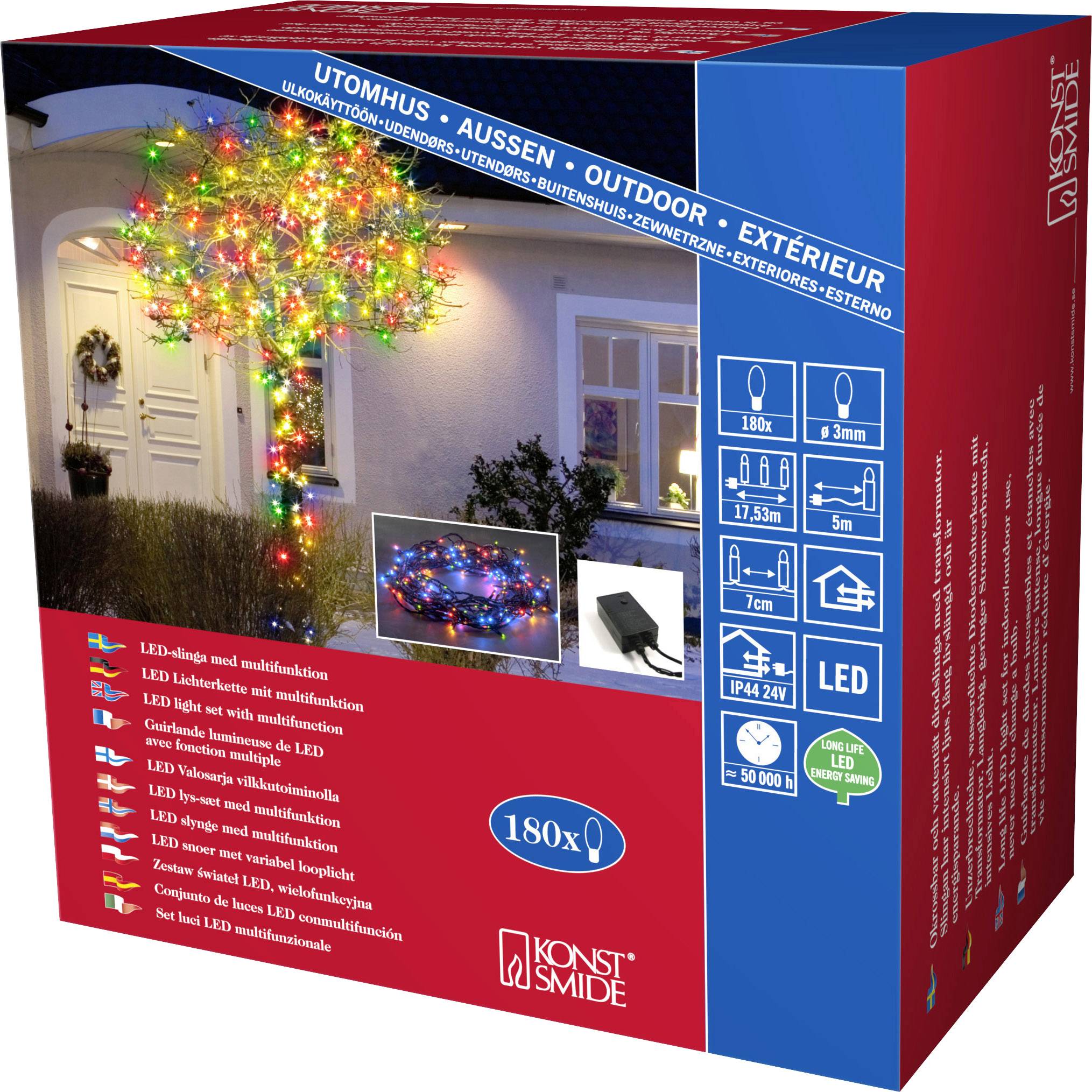 Konstsmide 3632-500 Micro-Lichterkette Außen netzbetrieben Anzahl Leuchtmittel 180 LED Mehrfarbig Beleuchtete Länge: 5.5-1