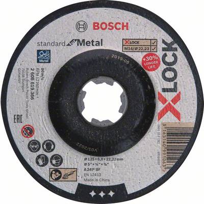 Schleifscheibe von Bosch für Metall, Modell X-LOCK, Durchmesser 125 mm, Dicke 6 mm, mit 22,23 mm Loch, ISO-zertifiziert.