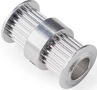 Ein silberner, zylindrischer Metallverbinder mit geriffeltem Mittelteil und glatten Enden, möglicherweise für technische Anwendungen.