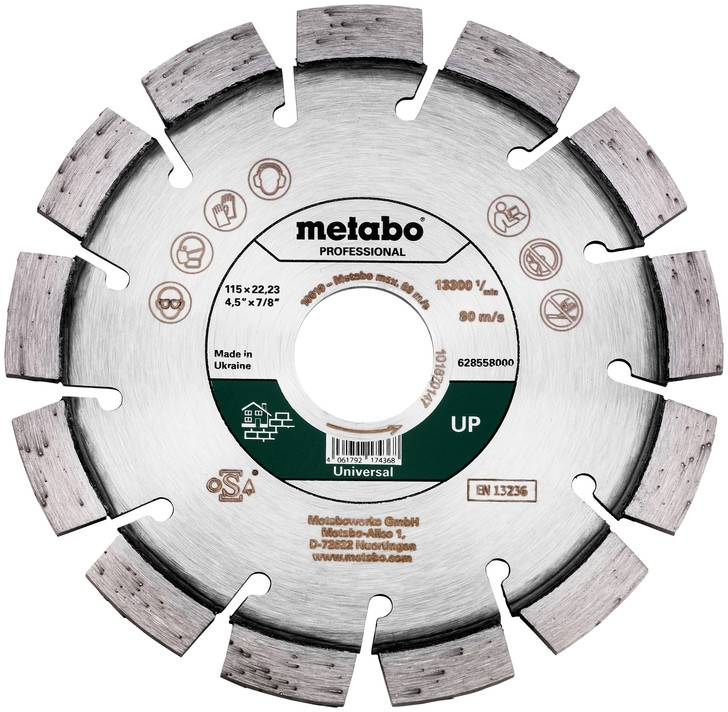 Metabo Professional Segmentdiamant-Trennscheibe 115 x 22,23 mm, für universelle Verwendung auf Mauerwerk und Beton.