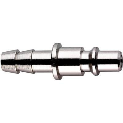 Metallverbinder mit mehreren Abstufungen und Rillen, verwendet für Rohr- oder Schlauchverbindungen. Glänzende Oberfläche.
