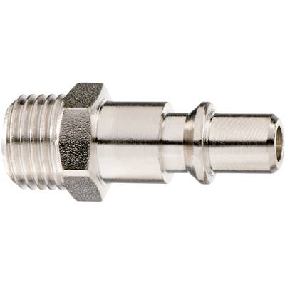 Metallischer Schlauchadapter mit Gewinde, glänzend, zylindrische Form, seitliche Ansicht.