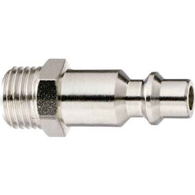 Metalldruckluftschlauch-Schnellverbindungsfitting mit Gewindeende, Sechskantmutter und glattem Stecker, shown on white background.