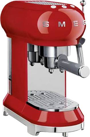SMEG Siebträgermaschine 50s Retro Rot Espressomaschine mit Siebträger Rot 1350 W mit Milchaufschäumdüse