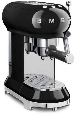 SMEG Siebträgermaschine 50s Retro Schwarz Espressomaschine mit Siebträger Schwarz 1350 W mit Milchaufschäumdüse