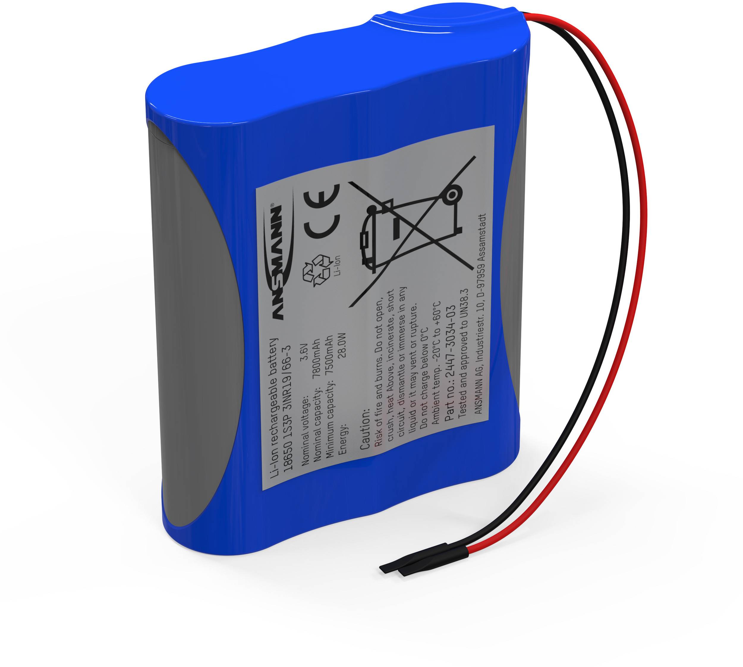 Akupack Li-Ion akumulátor 3 18650 s kabelem Ansmann 2447-3034-03, 7800 mAh, 3.6 V
