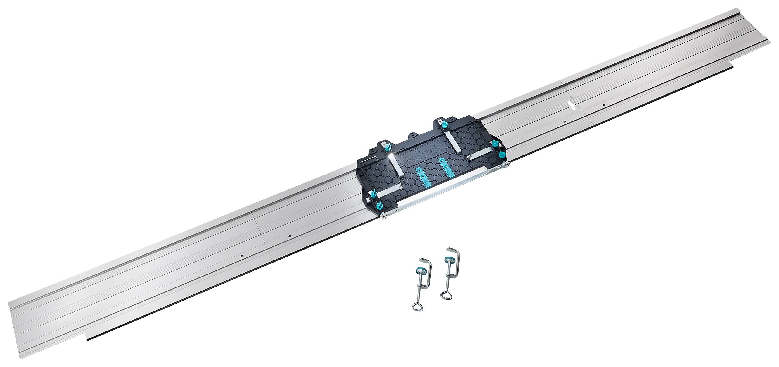 'Linearschiene mit einem blauen Schlitten in der Mitte, inklusive zwei Montageschrauben. Verwendet für präzise mechanische Bewegungen.'