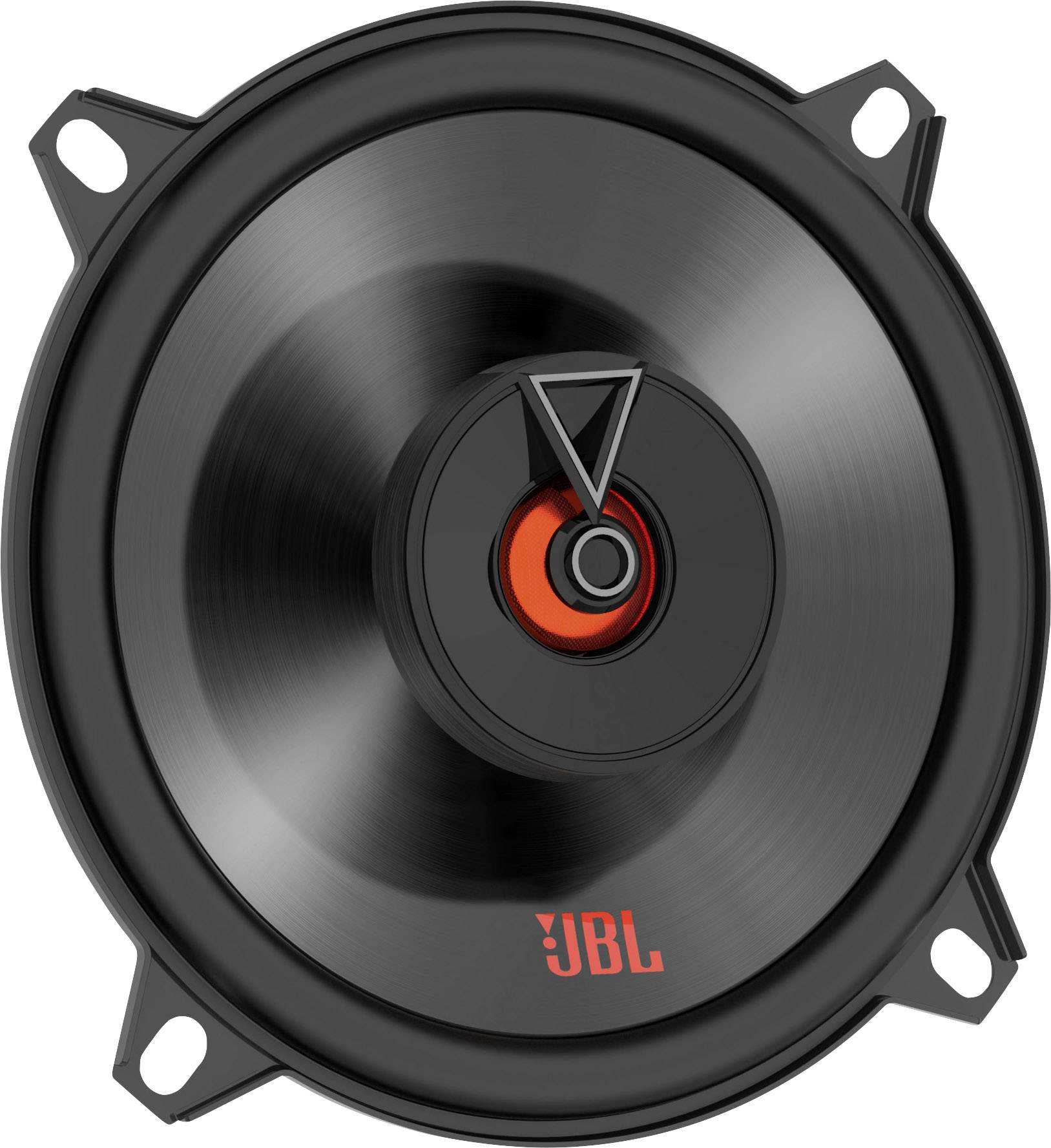 Runder schwarzer Lautsprecher mit rotem Akzent und JBL-Logo, geeignet für Audioanwendungen.