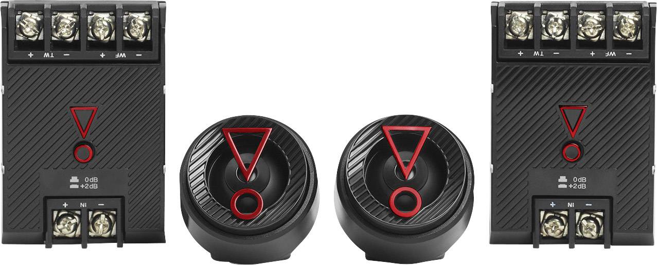 Zwei elektronische Geräte und zwei runde Sensoren mit roten Warnsymbolen, die deutliche Vorsicht oder Fehler anzeigen.