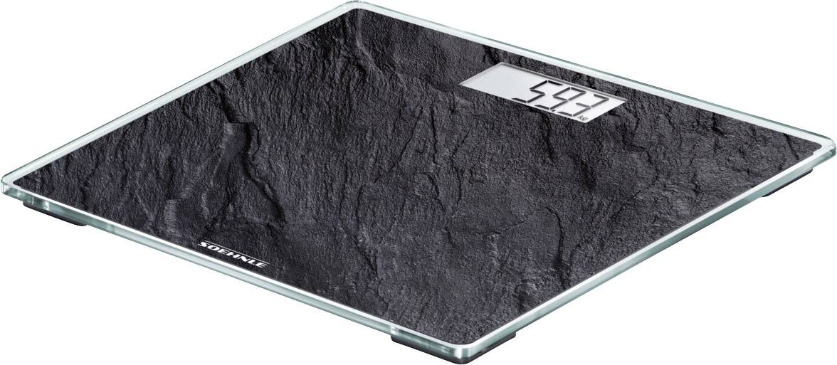 Digitale Waage mit schwarzer Textur, zeigt Gewicht von 59,3 kg auf dem Display an.