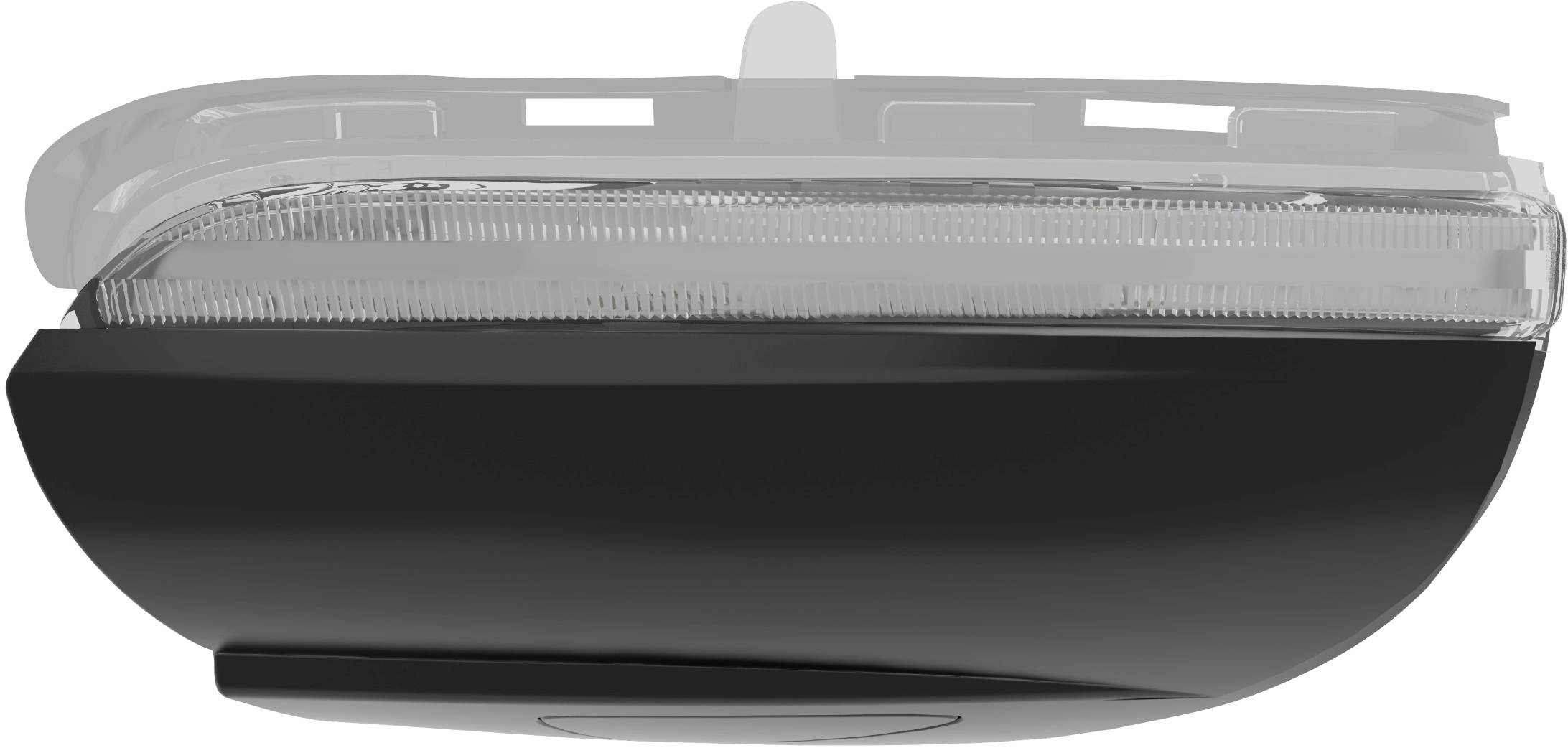 Ein Rückfahrlicht eines Fahrzeugs, dargestellt in einer schematischen Seitenansicht. Hauptsächlich in Schwarz und Grau.