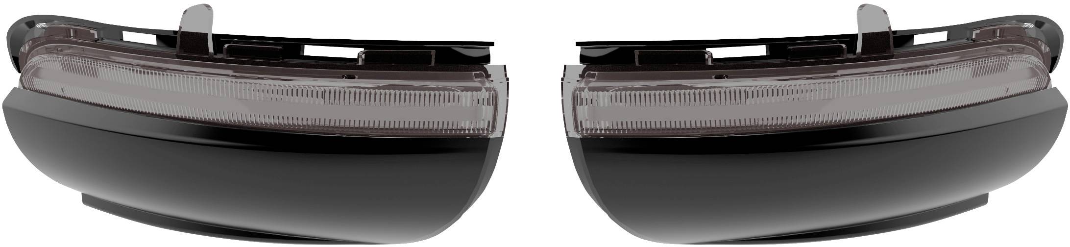 Zwei schwarze, horizontale Autoteile mit transparenten Abdeckungen, nebeneinander angeordnet. Möglicherweise Fahrzeugblinker.