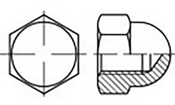 TOOLCRAFT  TO-6866895 Sechskant-Hutmuttern M10   DIN 1587   Edelstahl V2A A2 25 St.