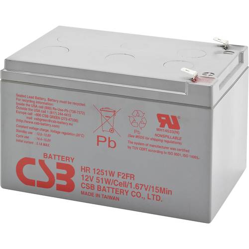 Thumbnail - CSB Battery HR 1251W high-rate HR1251WF2 Bleiakku 12 V 12 Ah Blei-Vlies (AGM) (B x H x T) 151 x 100 x 98 mm Flachstecker...