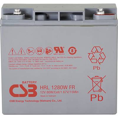 CSB Battery HRL 1280W high-rate longlife HRL1280W-FR Bleiakku 12 V 20 Ah Blei-Vlies (AGM) (B x H x T) 181 x 167 x 76 mm 