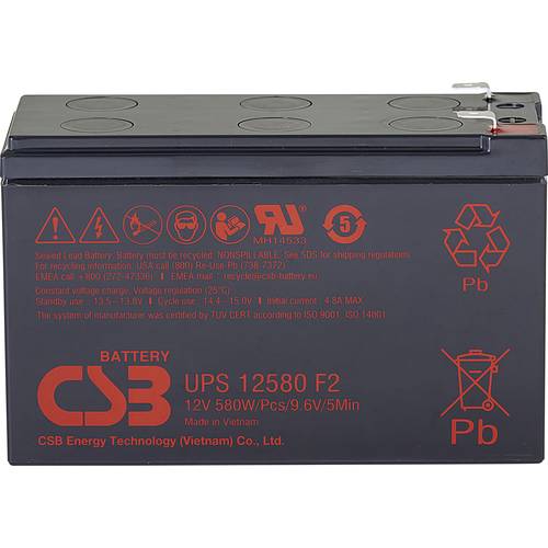 CSB Battery UPS 12580 high-rate UPS12580F2 Bleiakku 12 V 9.4 Ah Blei-Vlies (AGM) (B x H x T) 151 x 99 x 65 mm Flachsteck...