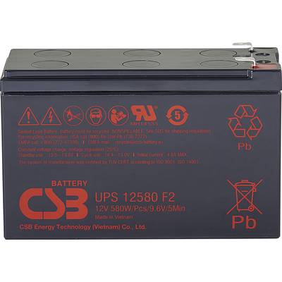 CSB Battery UPS 12580 high-rate UPS12580F2 Bleiakku 12 V 9.4 Ah Blei-Vlies (AGM) (B x H x T) 151 x 99 x 65 mm Flachsteck