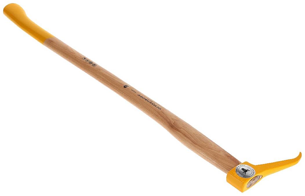 Amboss mit Holzgriff und gelber Schutzkappe, verwendet zum Heben und Bewegen von Baumstämmen oder schweren Gegenständen im Forst.