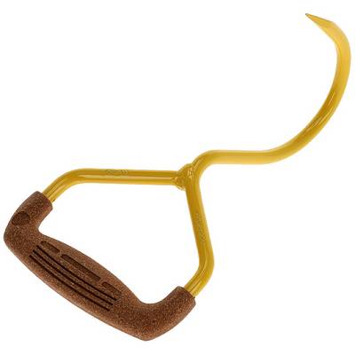 Gelbes Werkzeug mit ergonomischem Griff und Haken; dient zum sicheren Greifen und Ziehen schwerer Gegenstände.
