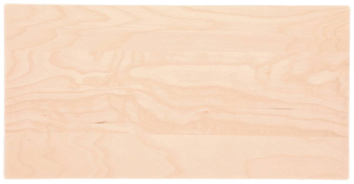 Rechteckige Holzplatte mit hellbrauner Oberfläche und natürlichem Maserungsmuster.