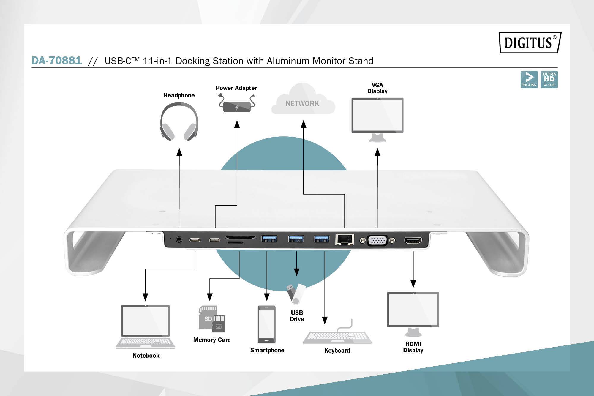 USB-C Docking Station 11-in-1 mit Aluminium Monitorerhöhung-1