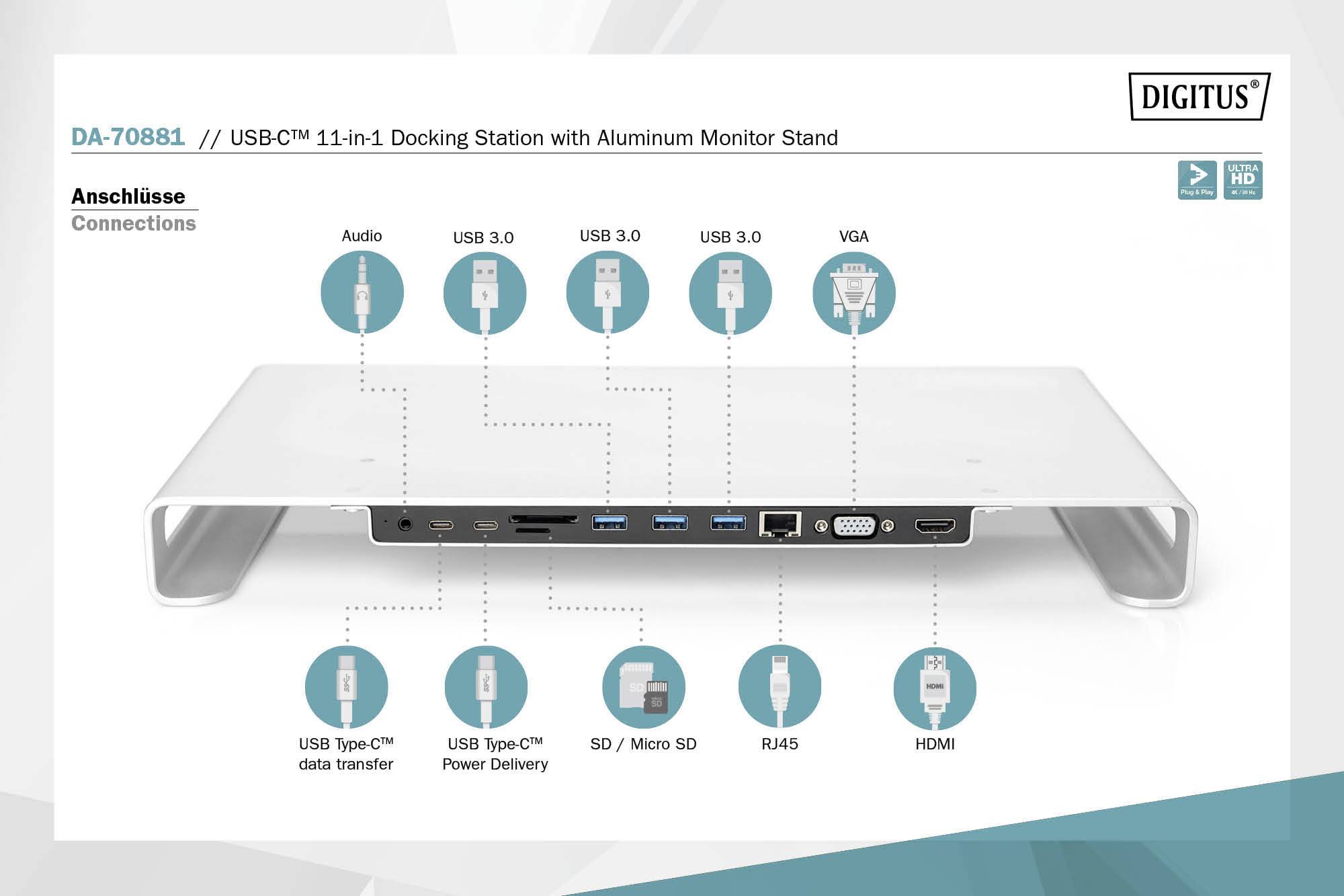 USB-C Docking Station 11-in-1 mit Aluminium Monitorerhöhung-2
