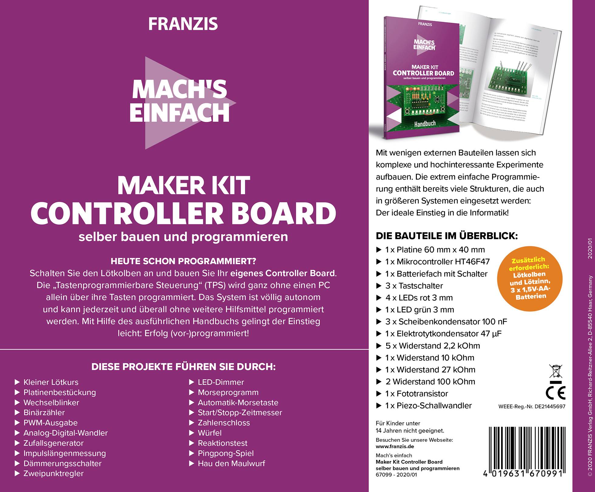 Franzis Verlag 67099 Mach's einfach - Controller Board Experimente, Programmieren Maker Kit ab 14 Jahre-2