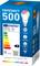 Verpackung einer LED-Lampe 'FRITZ!DECT 500', 806 Lumen, Energieeffizienzklasse F, Farbtemperatur 2700–6500 Kelvin + RGB, E27-Sockel.